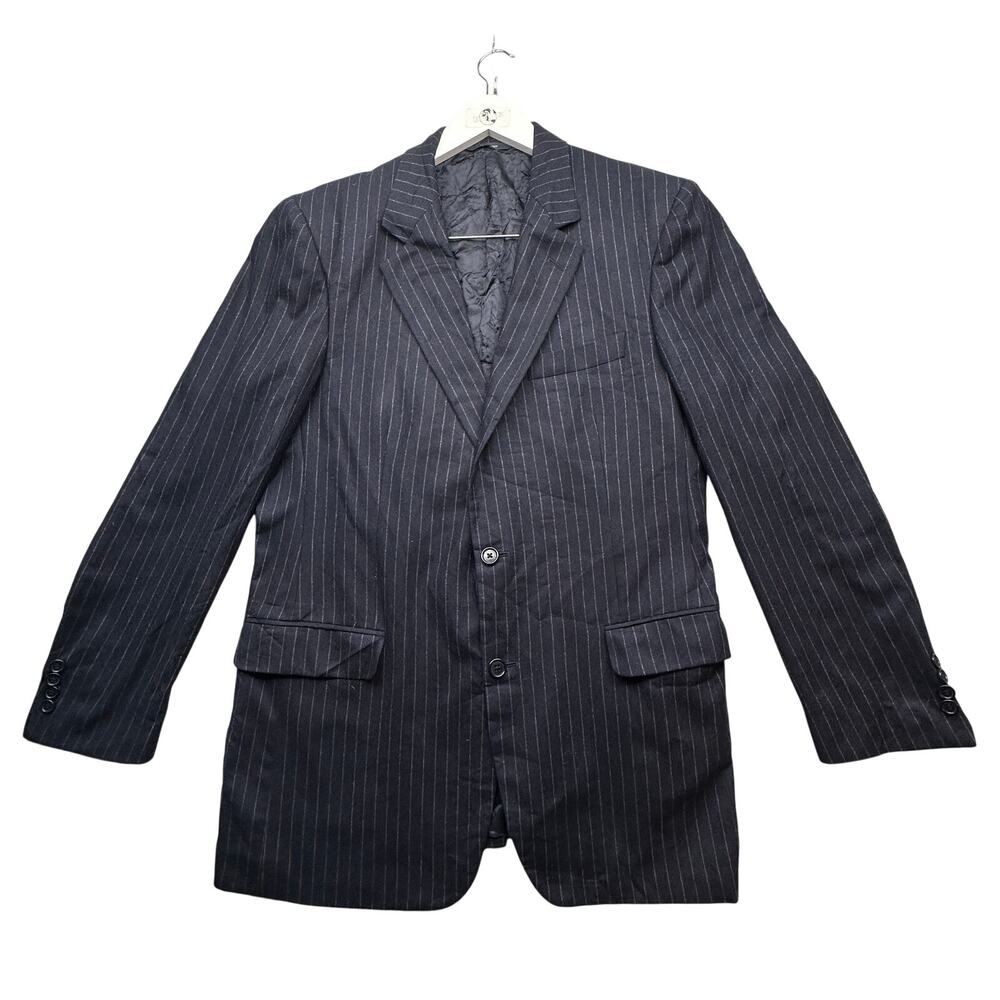 Brooks Brothers Pinstripe Wool Suit Jacket Mens 42 Long Large Navy Blue Italy